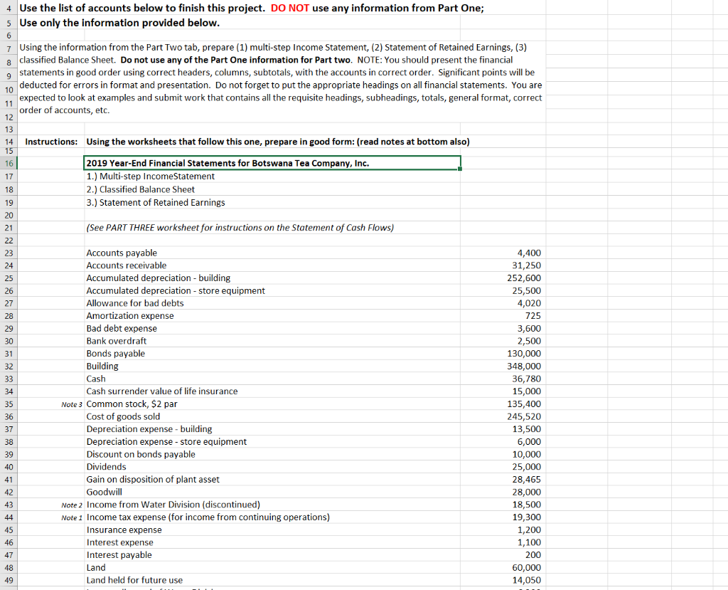 Solved 4 Use The List Of Accounts Below To Finish This Pr Chegg Com