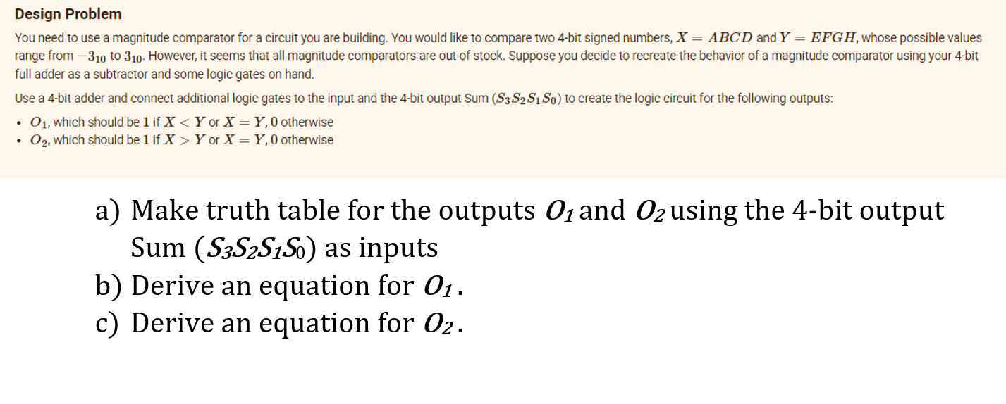 Solved Design Problem You Need To Use A Magnitude Comparator | Chegg.com