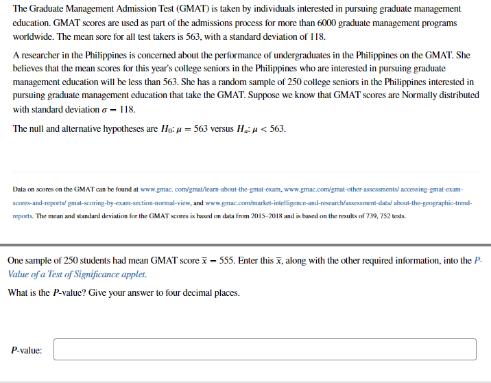 Solved The Graduate Management Admission Test (GMAT) is | Chegg.com