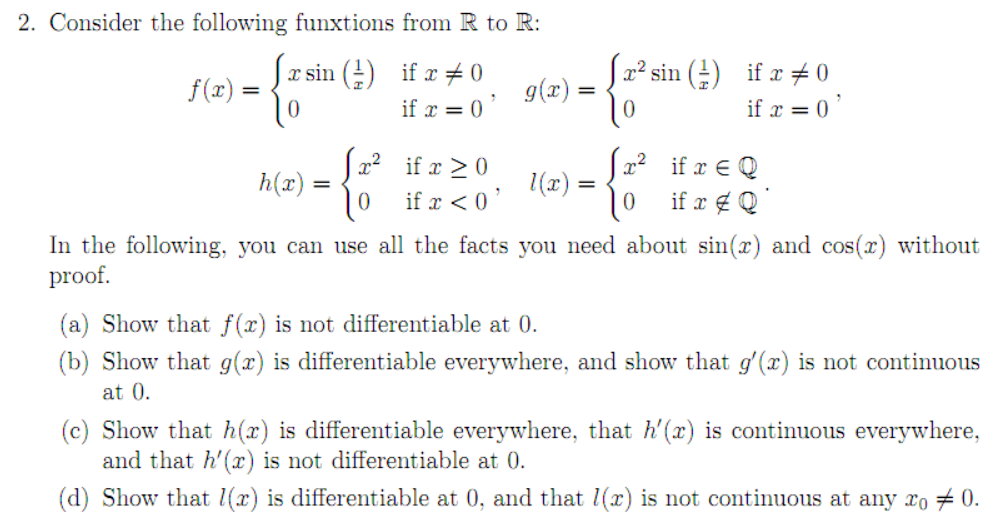 Solved 2 Consider The Following Funxtions From R To R F X Chegg Com