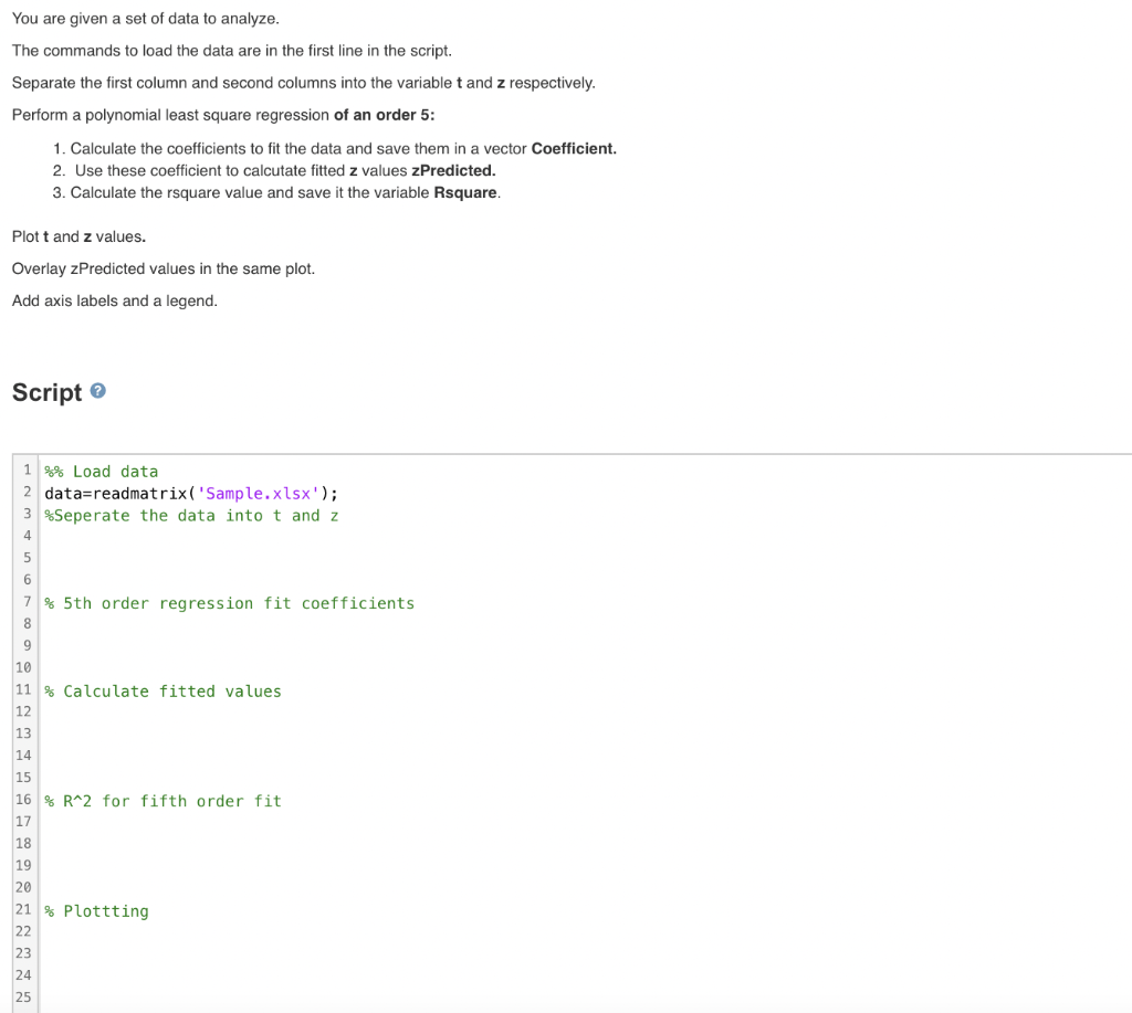 Solved You are given a set of data to analyze. The commands | Chegg.com