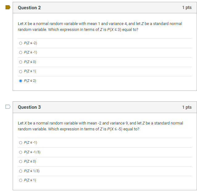 Solved Question 2 1 pts Let X be a normal random variable | Chegg.com