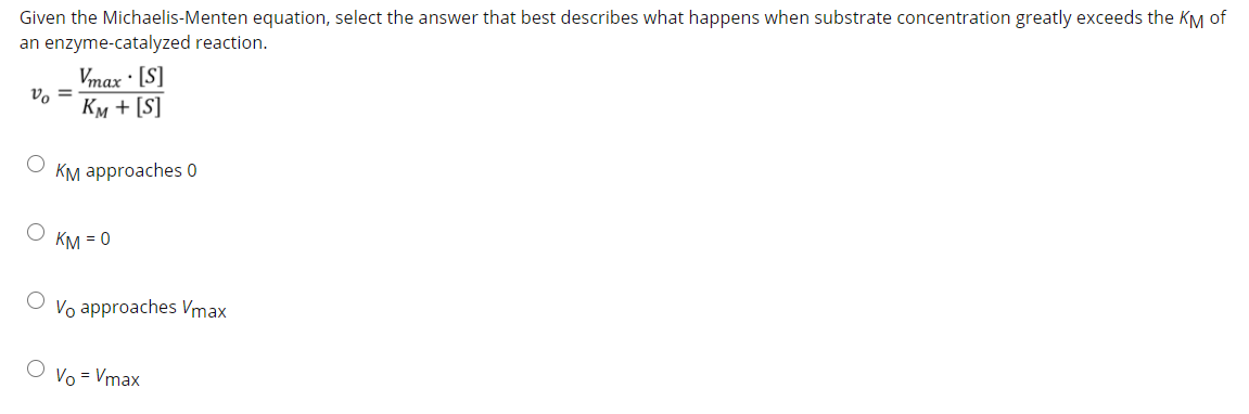 Solved Given The Michaelis Menten Equation Select The Chegg Com