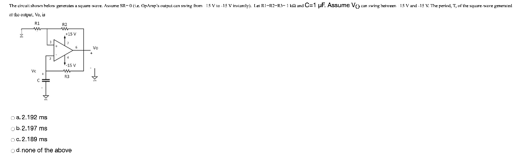Solved The circuit shown below generates a square-wave. | Chegg.com