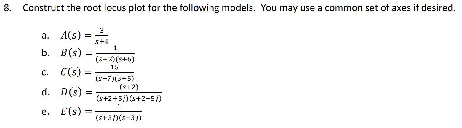 Solved 8. Construct the root locus plot for the following | Chegg.com