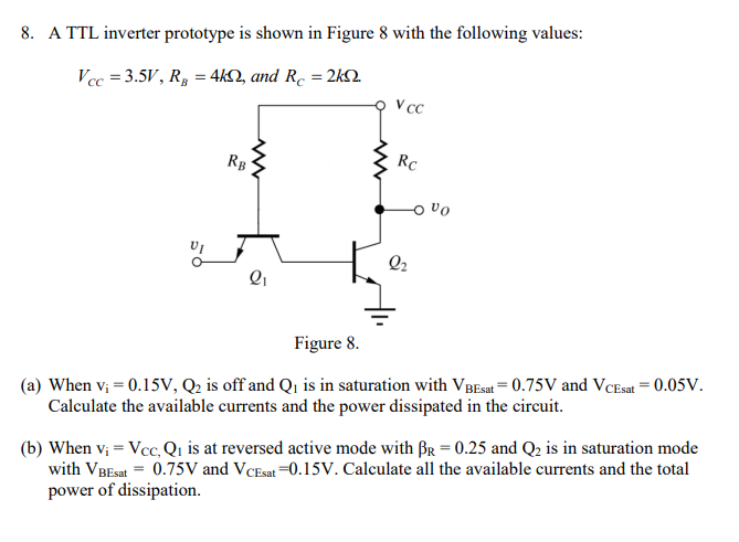 Solved 8. A TTL inverter prototype is shown in Figure 8 with | Chegg.com