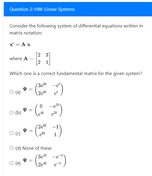 Solved Question 2: HW: Linear Systems Consider the following | Chegg.com