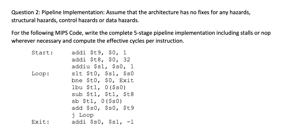 Solved Question 2: Pipeline Implementation: Assume That The | Chegg.com