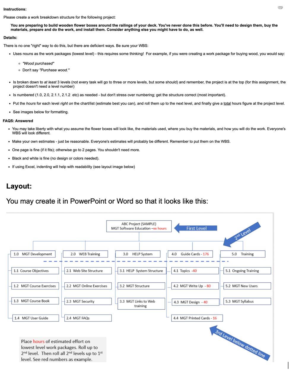 Solved Instructions: Please create work breakdown structure | Chegg.com