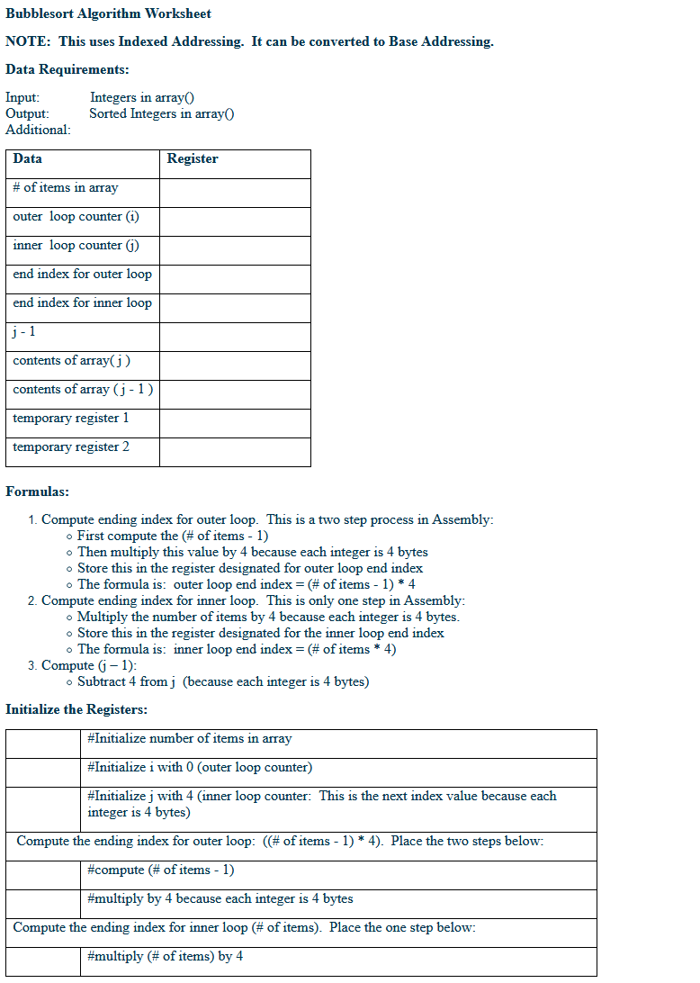 Bubblesort Algorithm Worksheet NOTE: This uses | Chegg.com