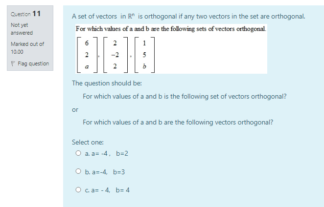 Solved Question 11 Not yet answered A set of vectors in Rn | Chegg.com