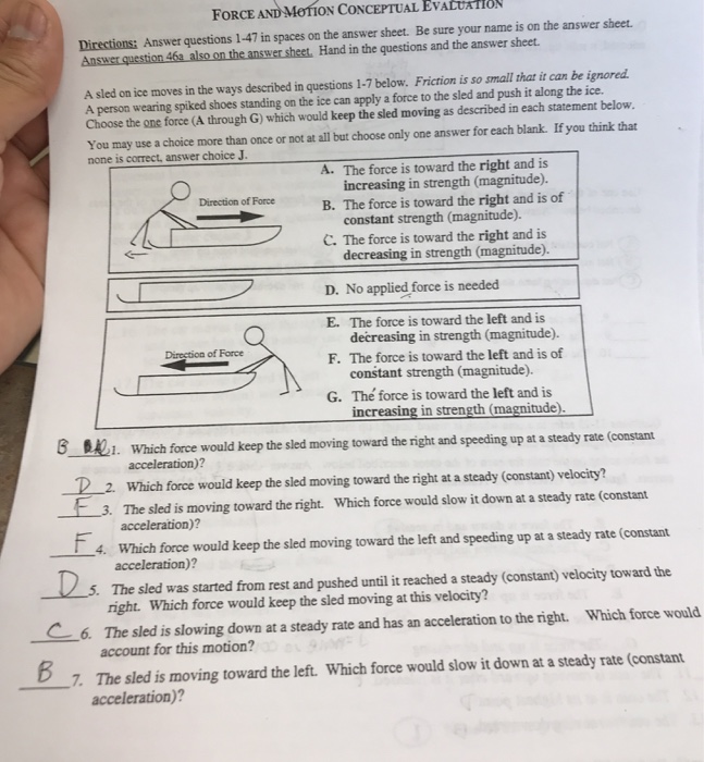 Solved FORCE AND MOTION CONCEPTUAL EVACUATIO Directions