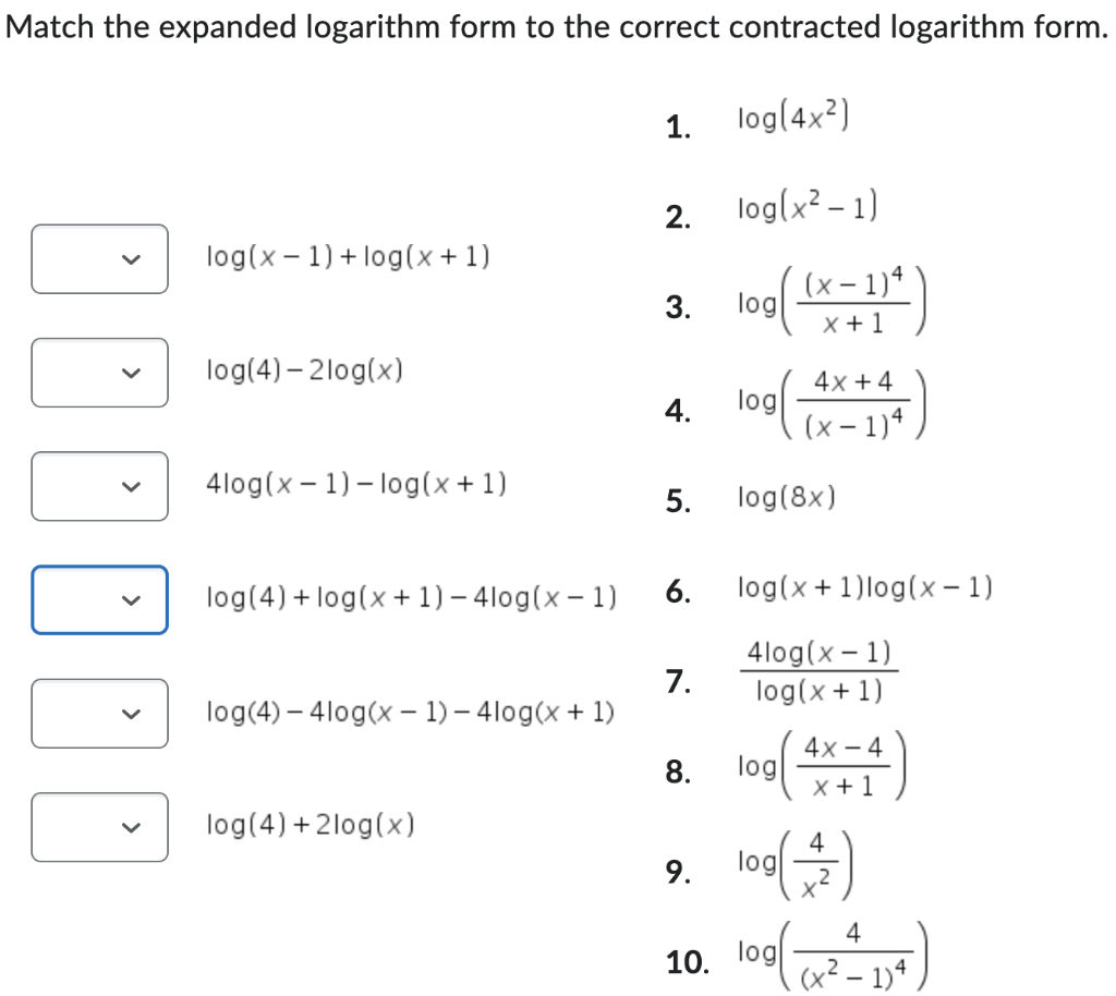 Solved Match the expanded logarithm form to the correct | Chegg.com