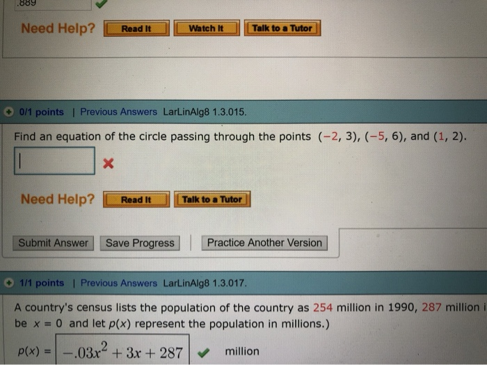 Solved 889 Need Help? Read it Talk to a Tutor Watch It +0/1 | Chegg.com