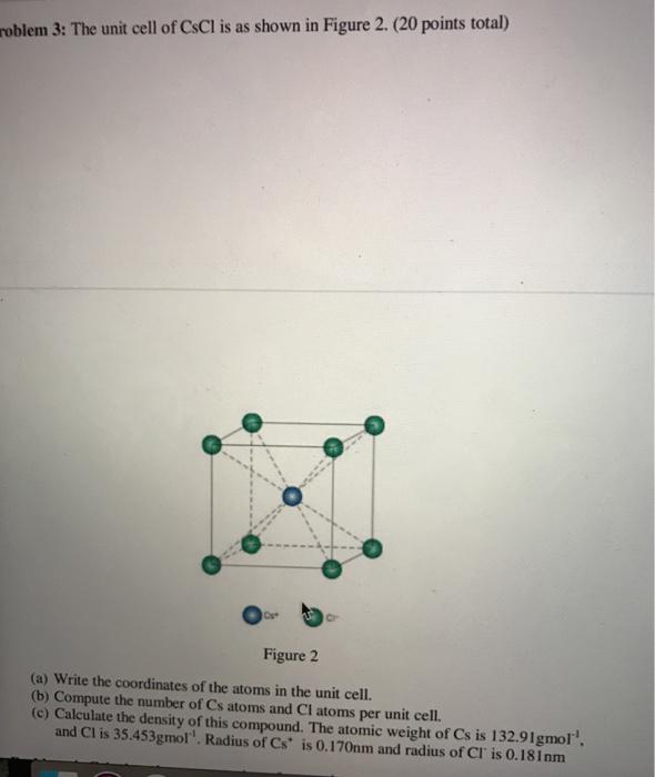 Solved roblem 3: The unit cell of CsCl is as shown in Figure | Chegg.com