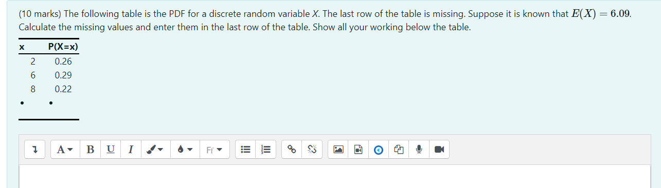 Solved (10 marks) The following table is the PDF for a | Chegg.com