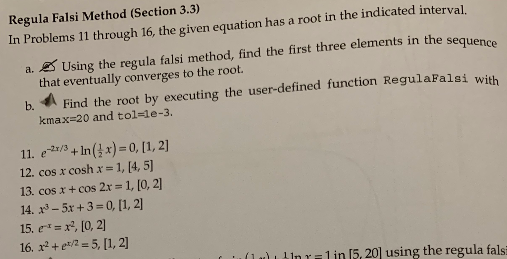 Solved Regula Falsi Method (Section 3.3) In Problems 11 | Chegg.com
