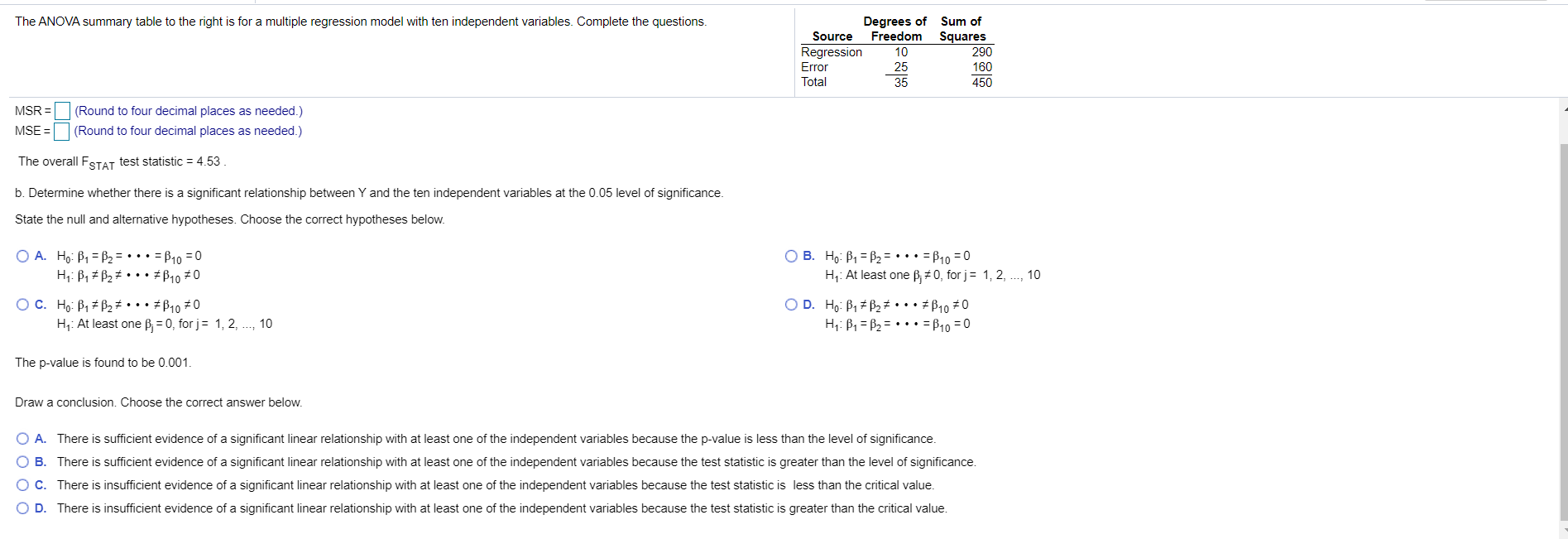 Solved The ANOVA summary table to the right is for a | Chegg.com