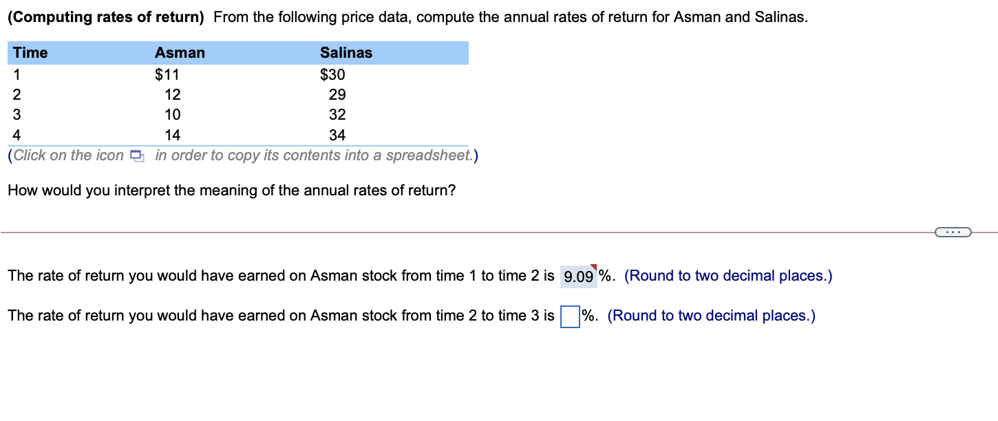 Solved Computing Rates Of Return From The Following Price 6119