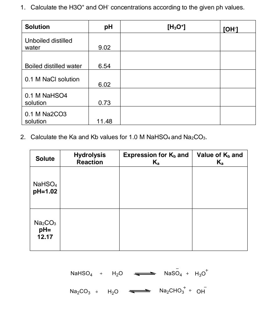 Solved 1. Calculate the H3O+and OH−concentrations according | Chegg.com