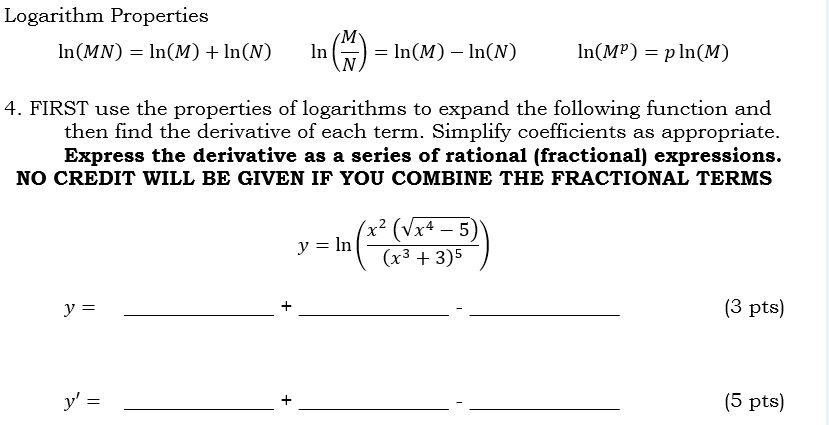 Solved Logarithm Properties In (MN) = ln(M) + In (N) y = y' | Chegg.com