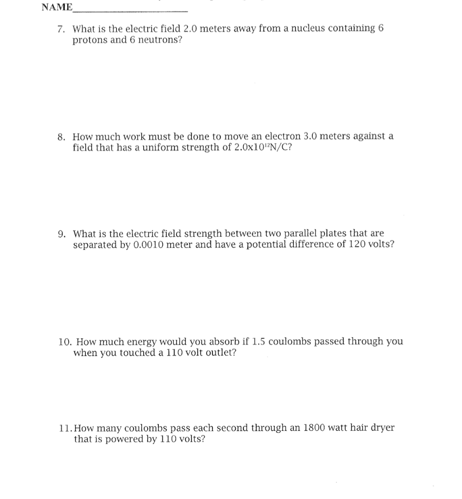 Solved 7. What is the electric field 2.0 meters away from a | Chegg.com