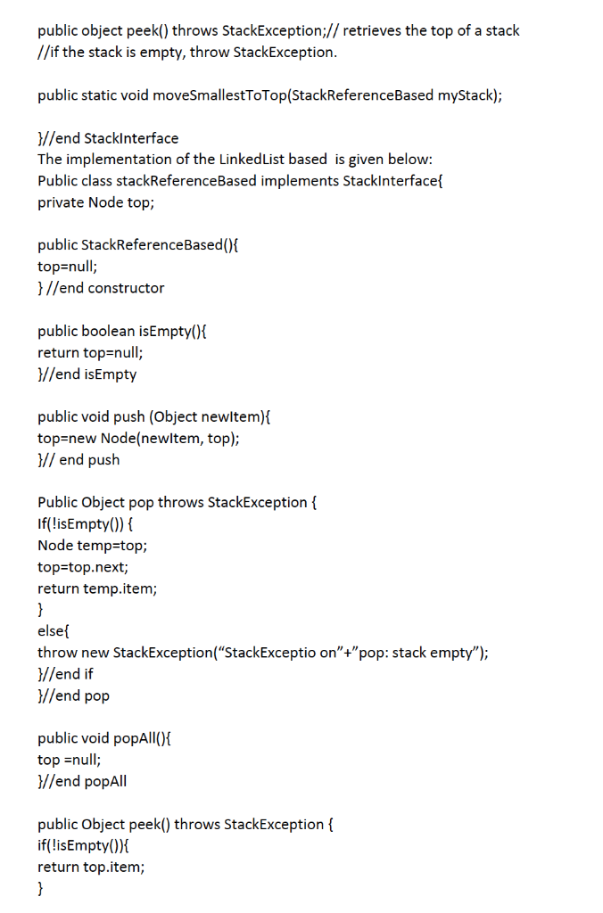 Problem Statement Given the stack interface discussed | Chegg.com