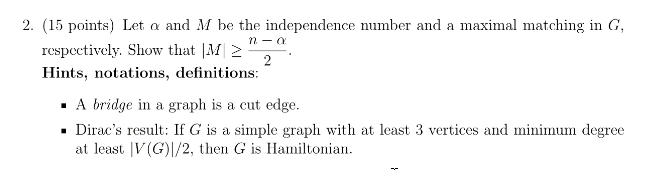 Solved 2 15 Points Let α And M Be The Independence Number 3565