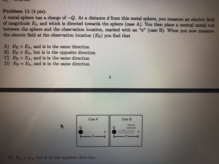 Solved Problem 11 (4 Pts): A Metal Sphere Has A Charge Of | Chegg.com