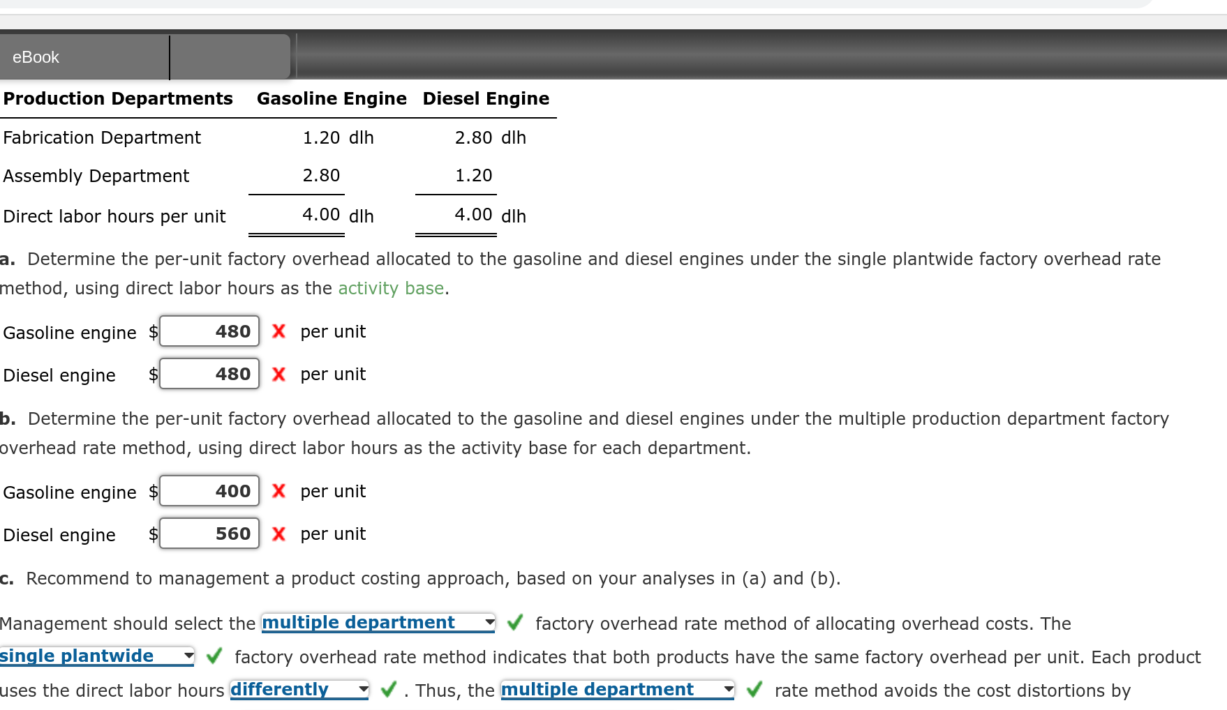 Solved Single Plantwide and Multiple Production Department