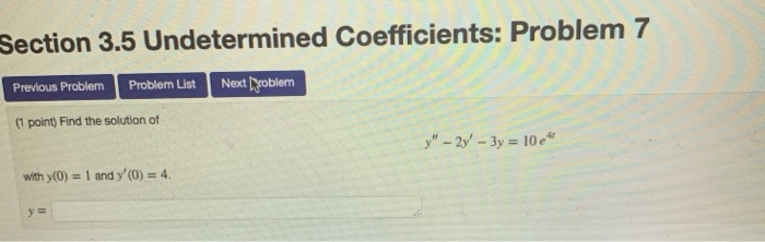 Solved Section 3.5 Undetermined Coefficients: Problem 7 | Chegg.com