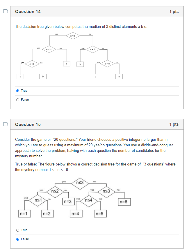 Solved Question 14 1 pts The decision tree given below | Chegg.com