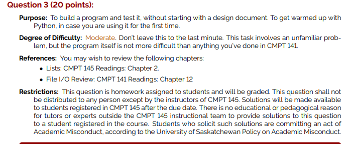 Solved Question 3 (20 points): Purpose: To build a program | Chegg.com