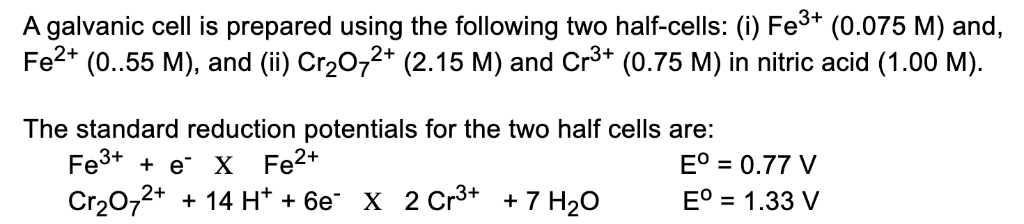 Solved a) Calculate the potential of this galvanic cell b) | Chegg.com
