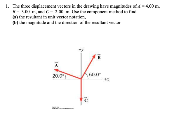 Solved 1. The three displacement vectors in the drawing have | Chegg.com