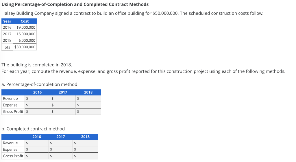 Solved Using Percentage-of-Completion and Completed Contract | Chegg.com