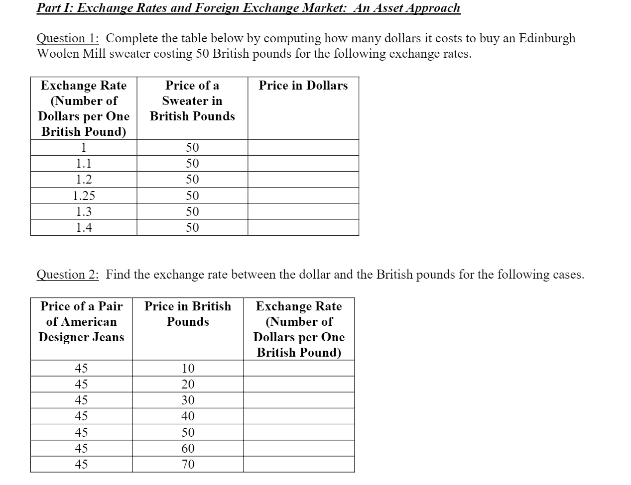 Solved Part I: Exchange Rates And Foreign Exchange Market: | Chegg.com