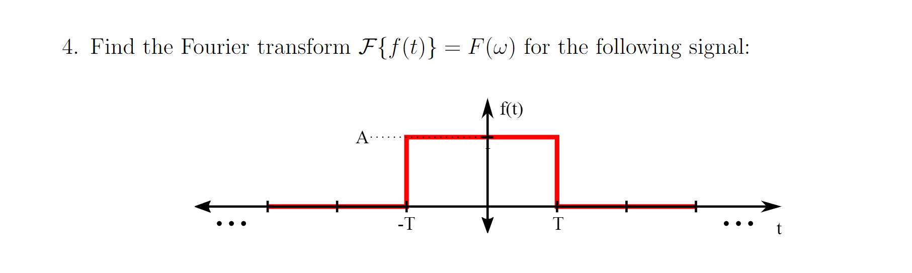 Solved 4. Find the Fourier transform F{f(t)} = F(w) for the | Chegg.com