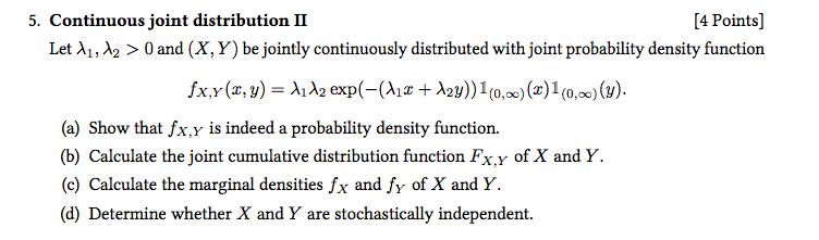Solved 5. Continuous joint distribution II [4 Points) Let | Chegg.com