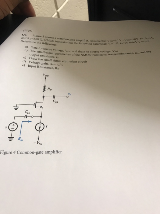Solved (25 pt) O4. Figure 3 shows a common gate amplifier. | Chegg.com