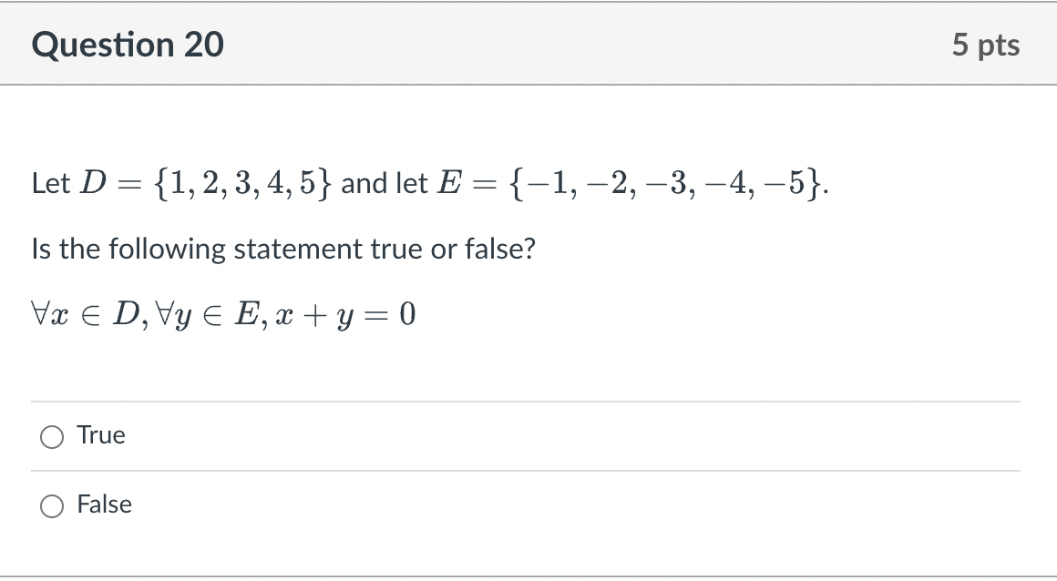 Solved Let D={1,2,3,4,5} And Let E={−1,−2,−3,−4,−5}. Is The | Chegg.com