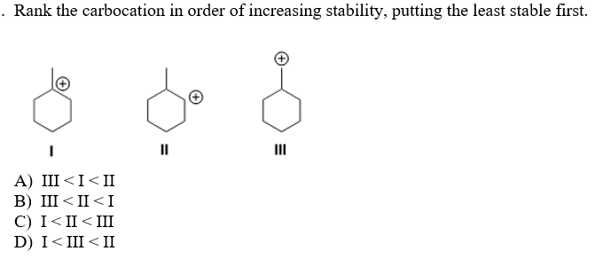 Solved Rank the carbocation in order of increasing | Chegg.com