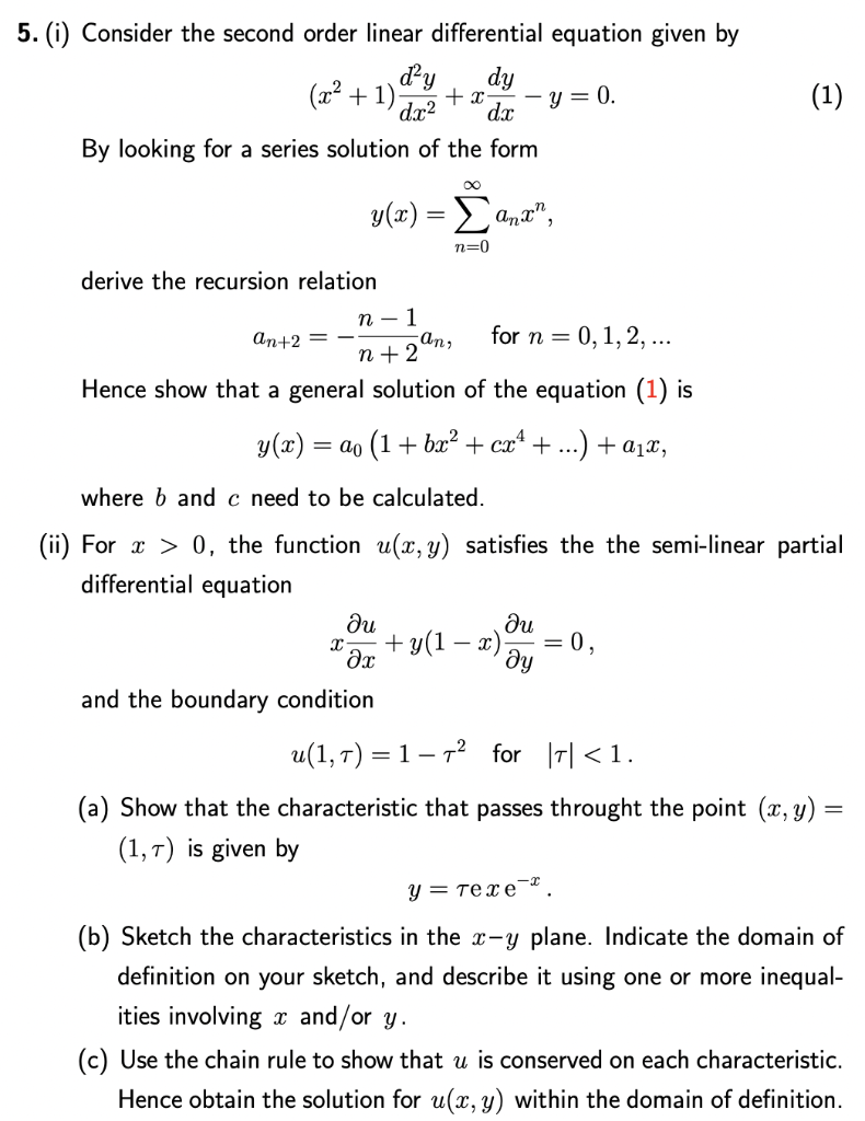 Solved 5. (i) Consider The Second Order Linear Differential | Chegg.com