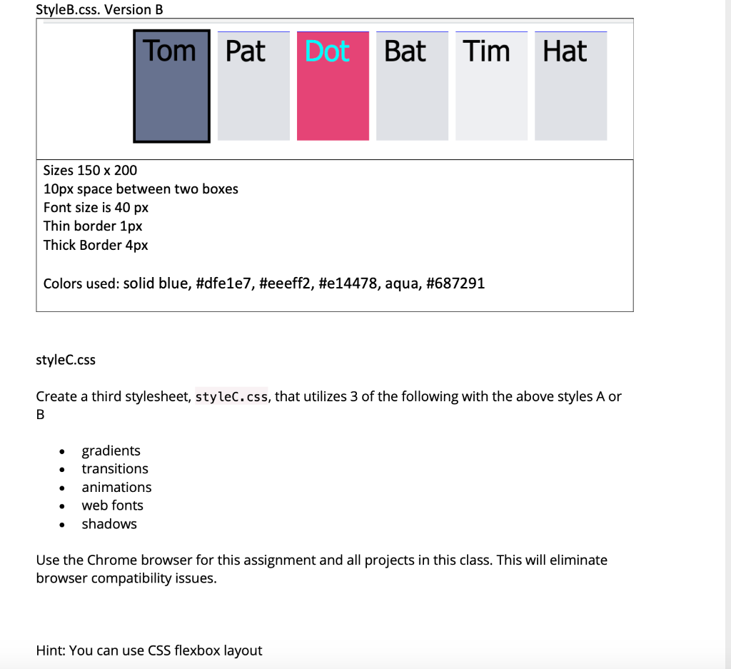 Solved StyleB.css. Version B Sizes 150×200 10px Space | Chegg.com