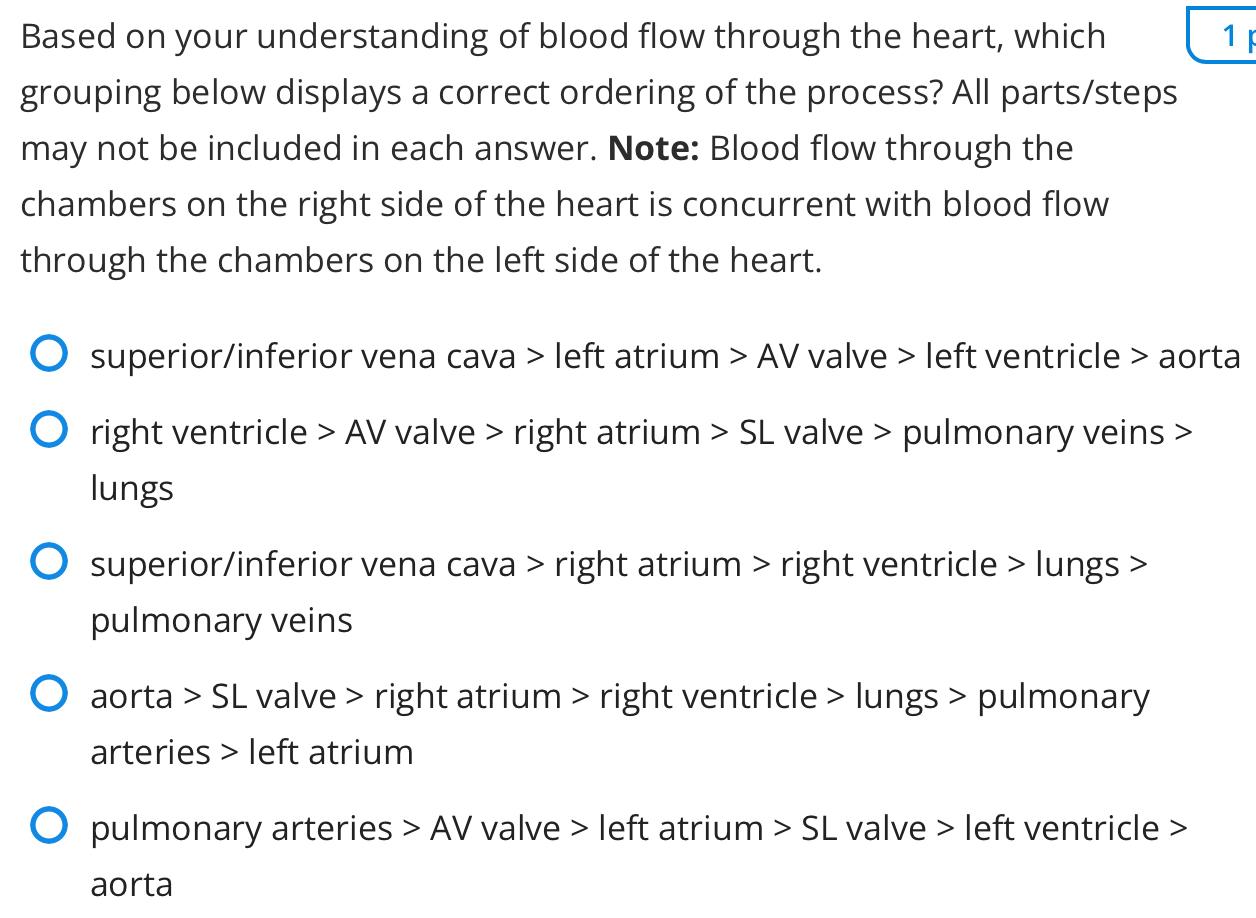 Solved 1 Based on your understanding of blood flow through | Chegg.com