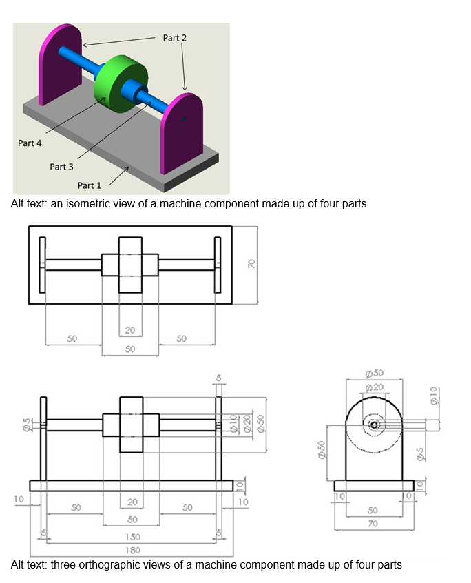 Solved Review the isometric and orthographic drawings | Chegg.com