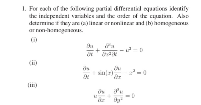 Solved 1. For Each Of The Following Partial Differential | Chegg.com