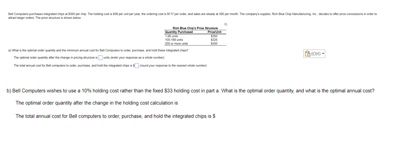 Solved Bell Computers purchases integrated chips at $350 per | Chegg.com