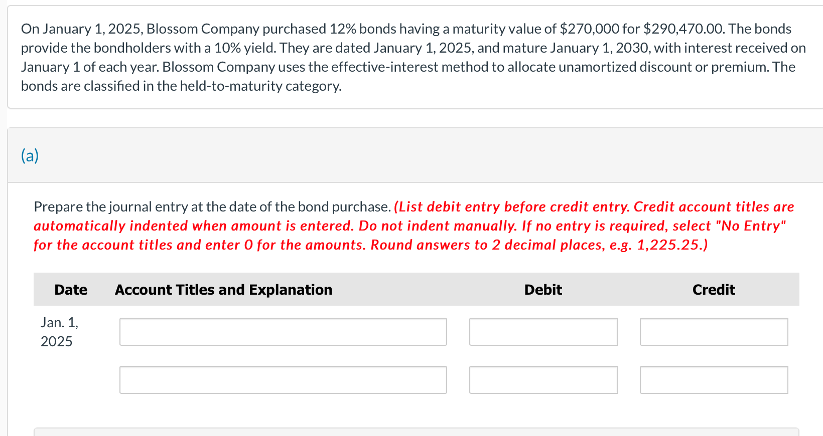 Solved On January 1, 2025, ﻿Blossom Company purchased 12% | Chegg.com