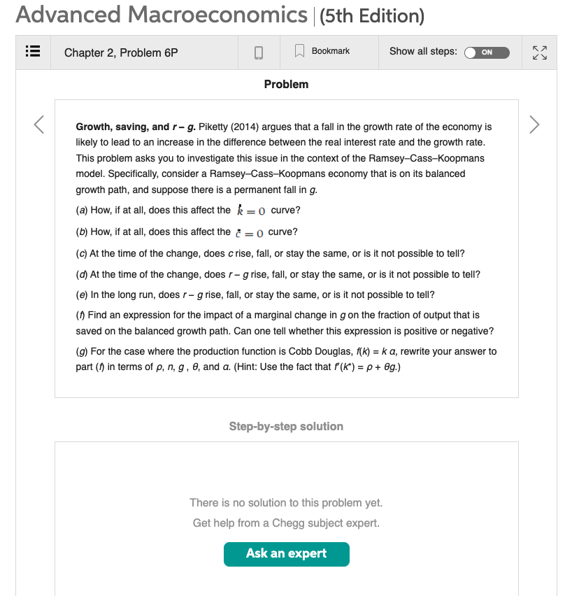 Advanced Macroeconomics |(5th Edition) Chapter 2, | Chegg.com